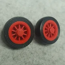 LEGO bb0019c01 Wheel Spoked 2x2 Black Tire Smooth Solid bb0019 132old Red x2