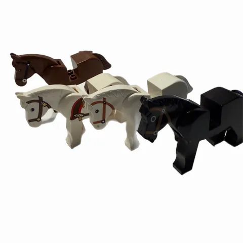 Lot Of 4 Lego Horses Movable Heads Vintage Old Castle White, Brown, Black