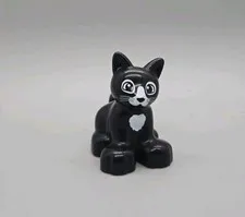 Lego Duplo Figure Black White Cat Kitten big eyes