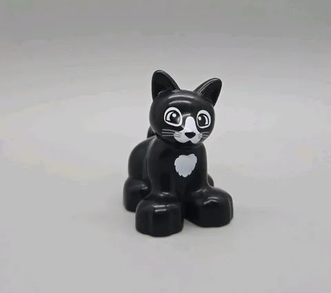 Lego Duplo Figure Black White Cat Kitten big eyes