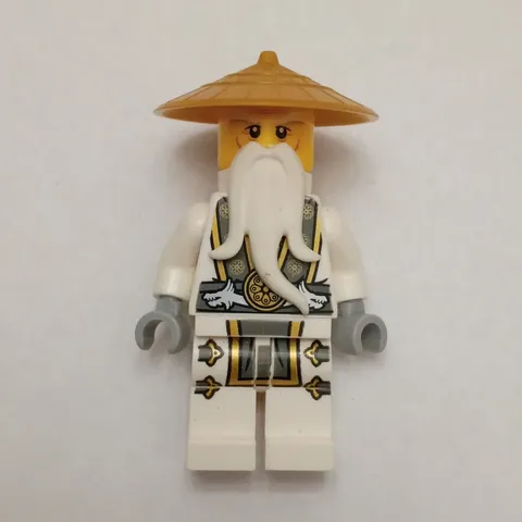 LEGO NINJAGO Sensei Wu Plastic Minifigure w/ Straw Hat, White Robe & Beard