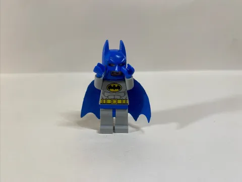 LEGO Batman Minifigure Blue Cowl Cape Light Gray Suit Plastic Minifig