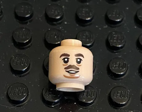 LEGO Nougat Light Flesh Head, Neat Brown Mustache & Eyebrows, Open Mouth Smile