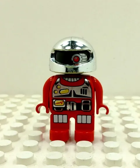 Lego Duplo Figure Action Wheeler Robot silver helmet red/red vint