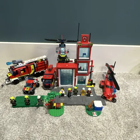 LEGO Fire Station Lot w/ Fire Trucks, Helicopter & Minifigures