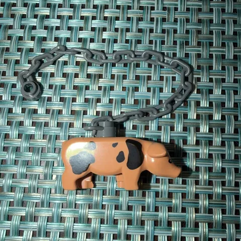 LEGO nougat Pig with Black Eyes and  brown Spots 1.5" Long With Chain