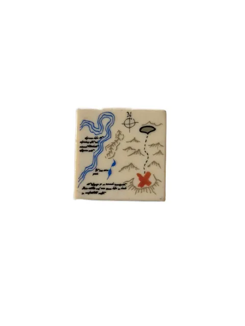 Lego Tile 2x2 Treasure Map Dark Mountains Handwriting Red X Pattern 3068pb0148