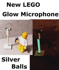 New LEGO Microphone Lot of 2 Glow Stand Colorful Translucent Big Silver Ball