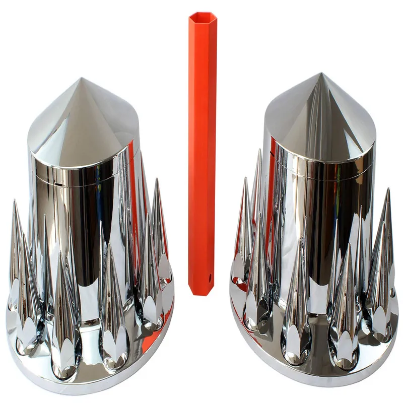 Mrjlk Chrome Abs Complete Axle Cover Set Hub Caps And 33Mm Screw-On Spiked Lug