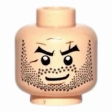 LEGO Minifigure, Head Beard Black Angled Eyebrows and Full Beard Stubble