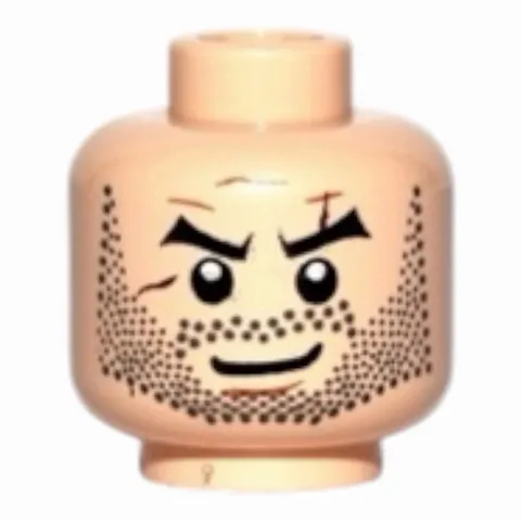 LEGO Minifigure, Head Beard Black Angled Eyebrows and Full Beard Stubble