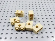 LEGO Lot of 6 Tan 1x2 Technic Bricks w/ Axle Hole BD