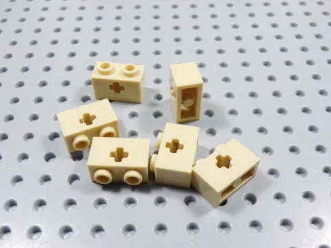 LEGO Lot of 6 Tan 1x2 Technic Bricks w/ Axle Hole BD