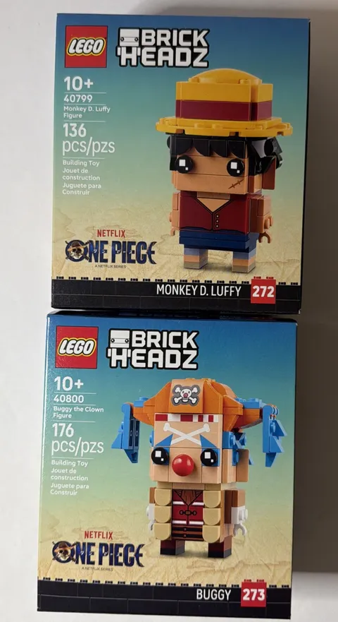 Lego 40799 Monkey D. Luffy & 40800 Buggy the Clown One Piece BrickHeadz Lot NEW