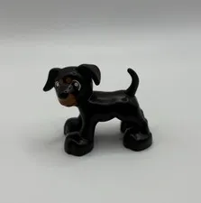 LEGO Duplo Black Dog Mini-Figure Rottweiler Puppy #527J7 with Brown Face Spots