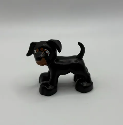 LEGO Duplo Black Dog Mini-Figure Rottweiler Puppy #527J7 with Brown Face Spots