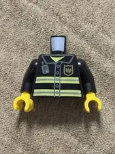 Lego Black Torso Fire Uniform Gold Badge Silver Reflective Stripes Part