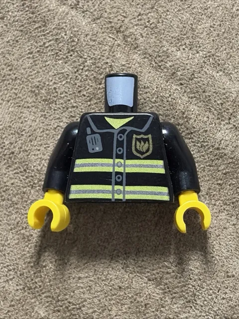 Lego Black Torso Fire Uniform Gold Badge Silver Reflective Stripes Part
