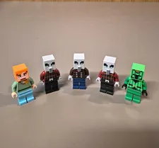 LEGO Minecraft Minifigure Lot 5 Pieces Alex Creeper Pillager Minifigure