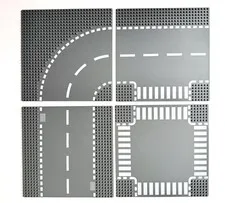 Lot of 4  - LEGO City Street Road & 6 Stud Base Plates  - Gray & White - 10”x10”