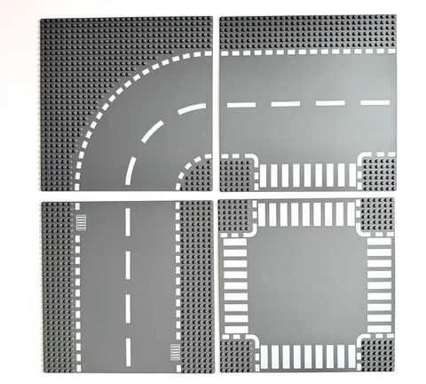 Lot of 4  - LEGO City Street Road & 6 Stud Base Plates  - Gray & White - 10”x10”