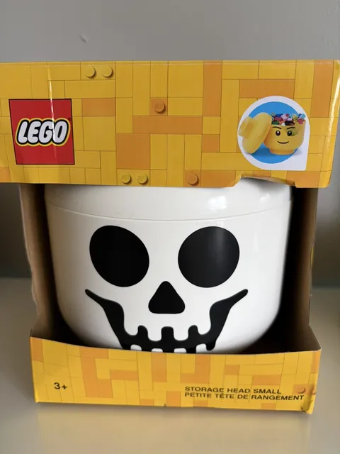 LEGO Head Storage Bucket Small Skeleton White Black New In Box