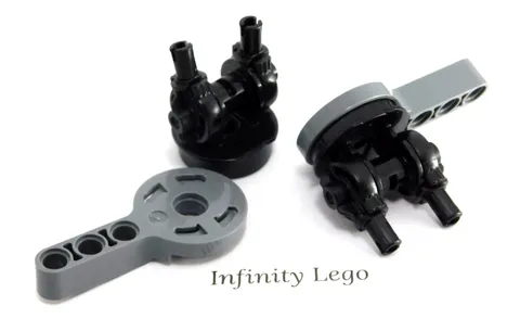 2 LEGO Black Assembled Flex Joint 2 Pins &Dark Grey Beam 3 Rotation Joint 79505