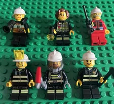 LEGO Minifigures Firefighter/Rescue Lot of 6 w/ Helmets & Accessories
