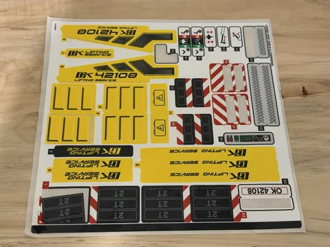 LEGO STICKER SHEET for 42108 Mobile Crane - Mostly Complete (missing a few)