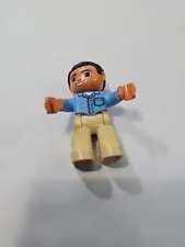 Lego Duplo Man Figure Blue Beige Dad Boy Black Hair Sleeves Guy Office Worker
