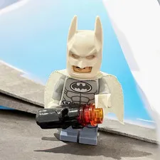 LEGO Batman Minifigure White Cowl, Cloth Cape, Gray Suit, Blaster Accessory