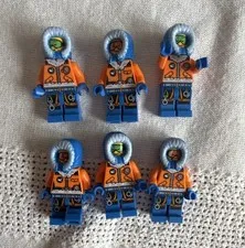 LEGO City Arctic Explorer Minifigure Lot of 6 Orange Parka Blue Hood