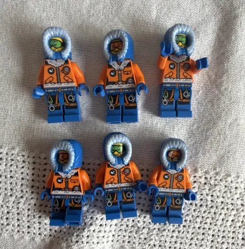 LEGO City Arctic Explorer Minifigure Lot of 6 Orange Parka Blue Hood