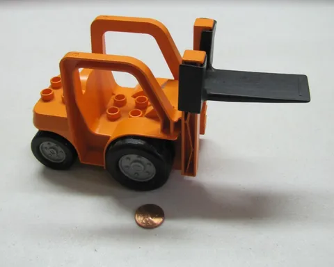 Lego Duplo Orange Forklift Fork Lift Construction Vehicle w/ Lifting Plate