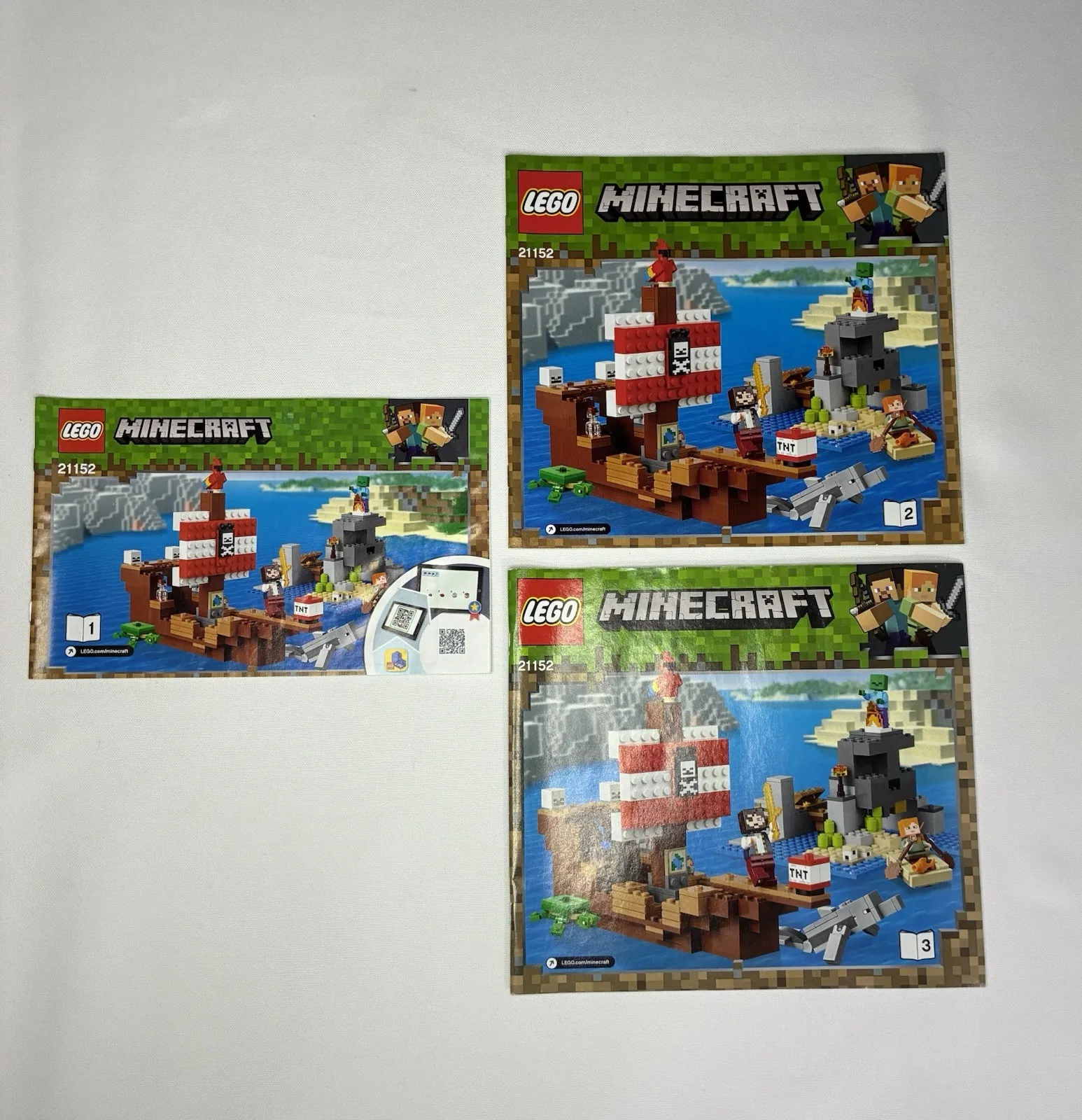 LEGO Minecraft Instruction Manuals Only Set 21152 Pirate Ship Adventure #1-3