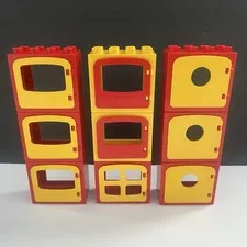 9 Vtg Lego Duplo 2x4 Entry Window Porthole Door Frame House Red Yellow Mix Lot