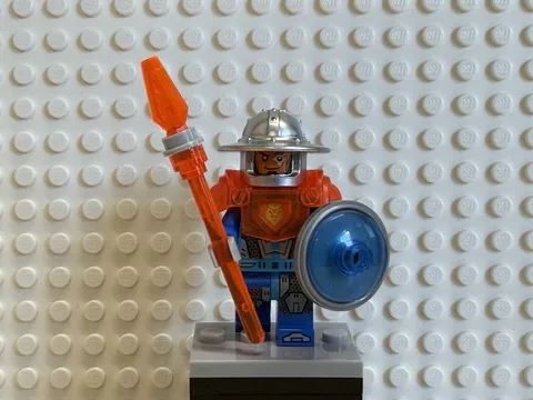 LEGO Minifigure - Orange Armor, Spear, Blue Shield & Silver Helmet