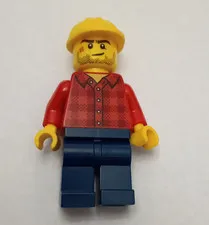 LEGO Construction Worker Plastic Minifigure w/ Yellow Hard Hat, Red Shirt