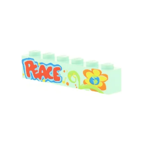 1x LEGO Building Brick 1x6 Light Aqua Printed Peace Flower Fillmore 4624190