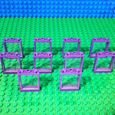 LEGO Dark Purple Window 1 x 3 x 3 Flat Front With Glass. 10 Pieces