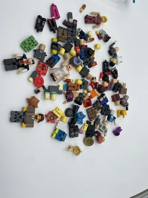  Bulk Minifigure Parts Lot - Mixed Heads Torsos Legs Accessories, Box