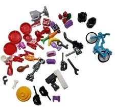 LEGO PARTS BULK LOT 50+ Piece Food Utensils Plates Flower Bicycle Helmet Weapons