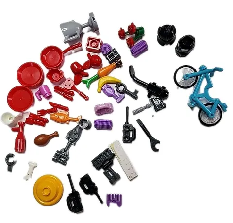 LEGO PARTS BULK LOT 50+ Piece Food Utensils Plates Flower Bicycle Helmet Weapons