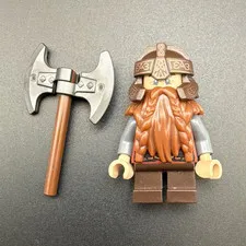 LEGO The Hobbit Gimli Minifigure w/ Battle Axe Good Condition Comes with Stand