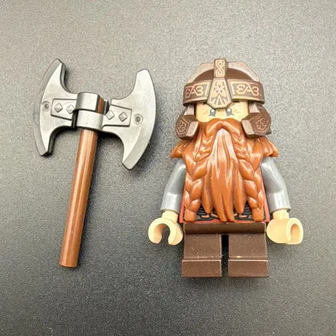 LEGO The Hobbit Gimli Minifigure w/ Battle Axe Good Condition Comes with Stand