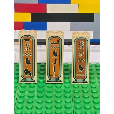 LEGO Pieces 3 Ct Tan Brick 1x2x5 With Hieroglyphics
