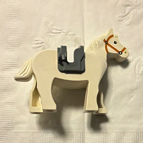 LEGO White Horse Animal Figure, Printed Head w/ Gray Saddle Plastic