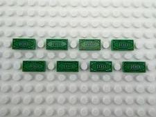 Lego 1x2 $100 Dollar Bill Money Green Tile / Currency Bank Note / 8 Pieces