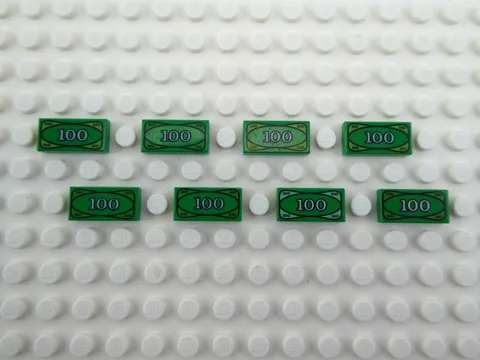 Lego 1x2 $100 Dollar Bill Money Green Tile / Currency Bank Note / 8 Pieces