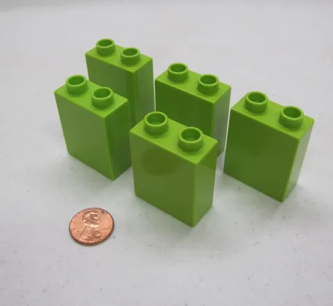 Lego Duplo 5 THIN 2x1x2 LIME GREEN BRICKS BLOCKS Building House Castle Knights